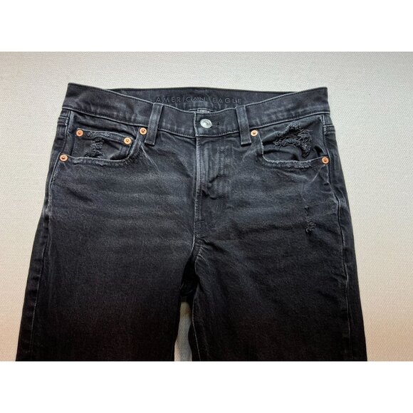 American Eagle Women's Grunge Slim Straight Jeans Stretch Size 6 Faded Black - Picture 5 of 11